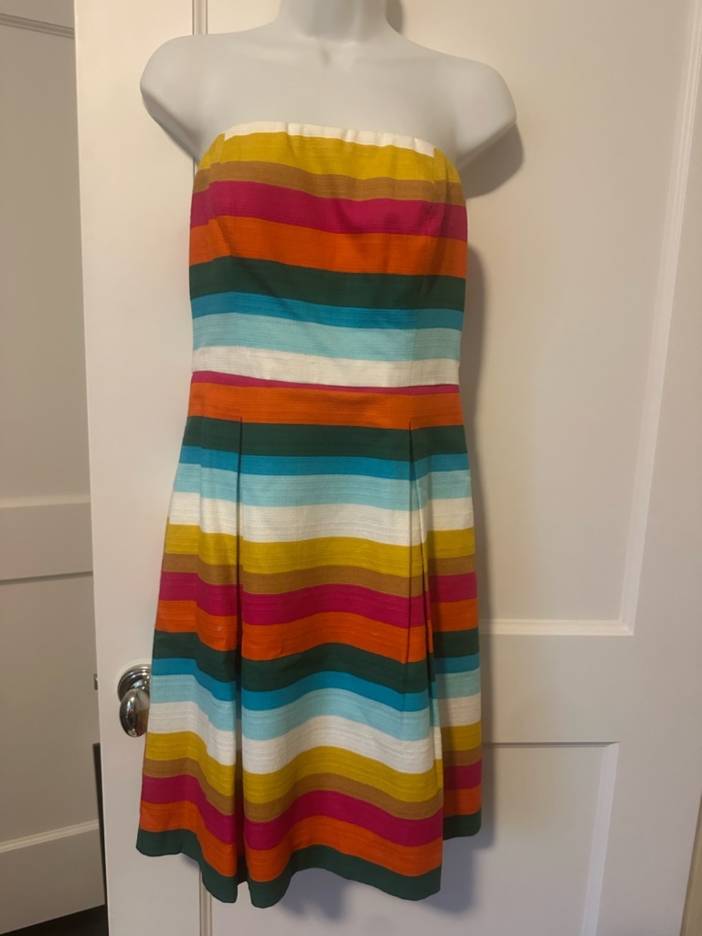 Trina Turk Pink and Yellow Striped Strapless Dress